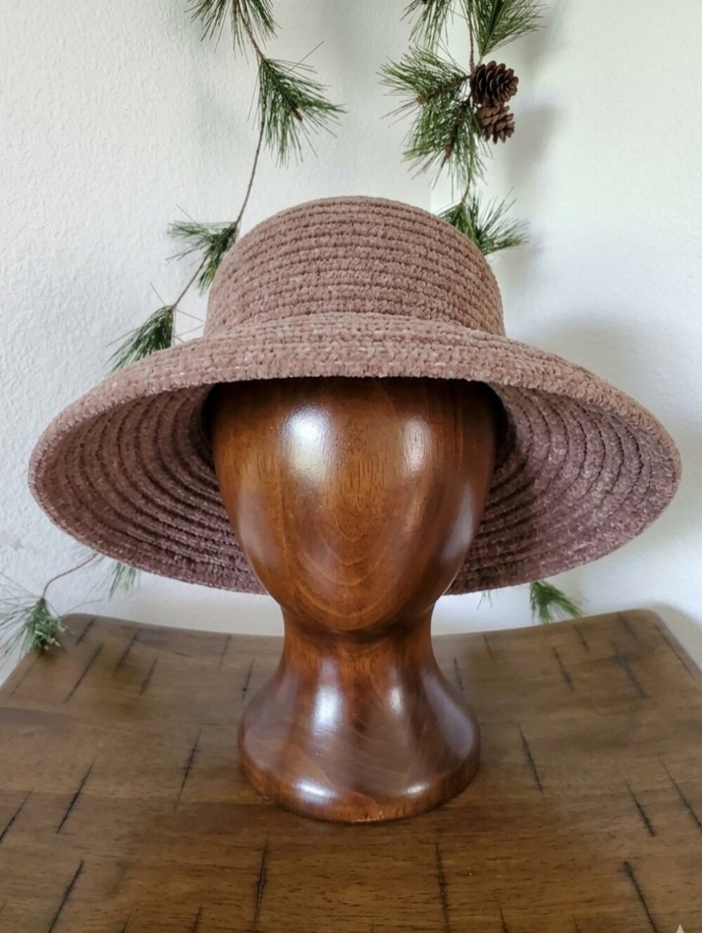 Scala Gal Packable Braided Sun Hat Taupe Brown Wide Brim Ribbon Cloche Floppy